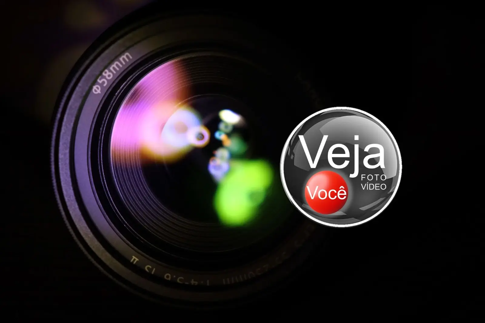 Lente de câmera com a logo da Veja Você Foto e Vídeo